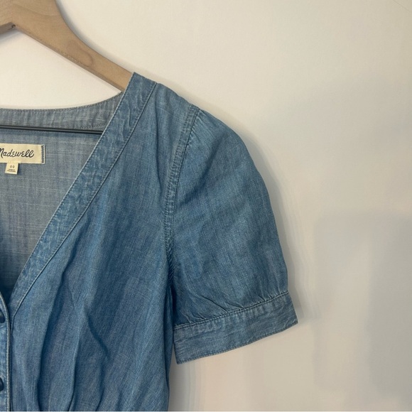 Madewell Denim Daylily Dress, Size 00, Chambray Button Front V Neck Mini Dress - Picture 9 of 13